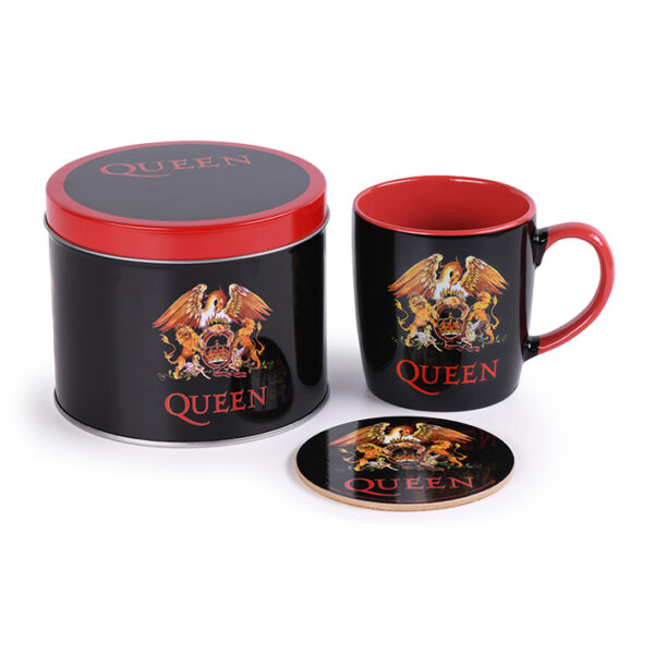 TAZZA CON SOTTOBICCHIERE E SCATOLA IN LATTA