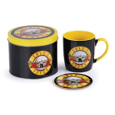 TAZZA CON SOTTOBICCHIERE E SCATOLA IN LATTA