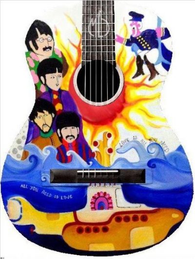 MINI CHITARRA DA COLLEZIONE REPLICA IN LEGNO - THE BEATLES - TRIBUTE